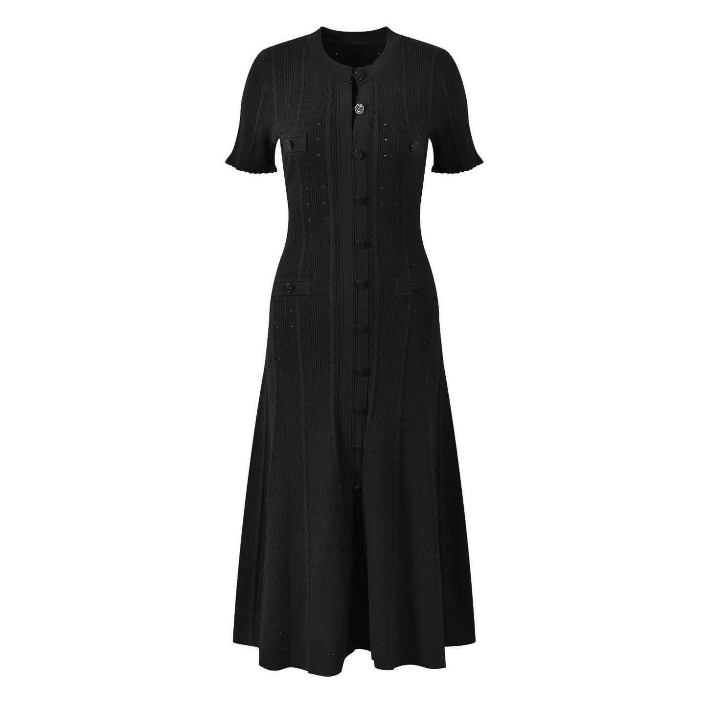 Bae Short sleeve fungus trim cut-out thread dress