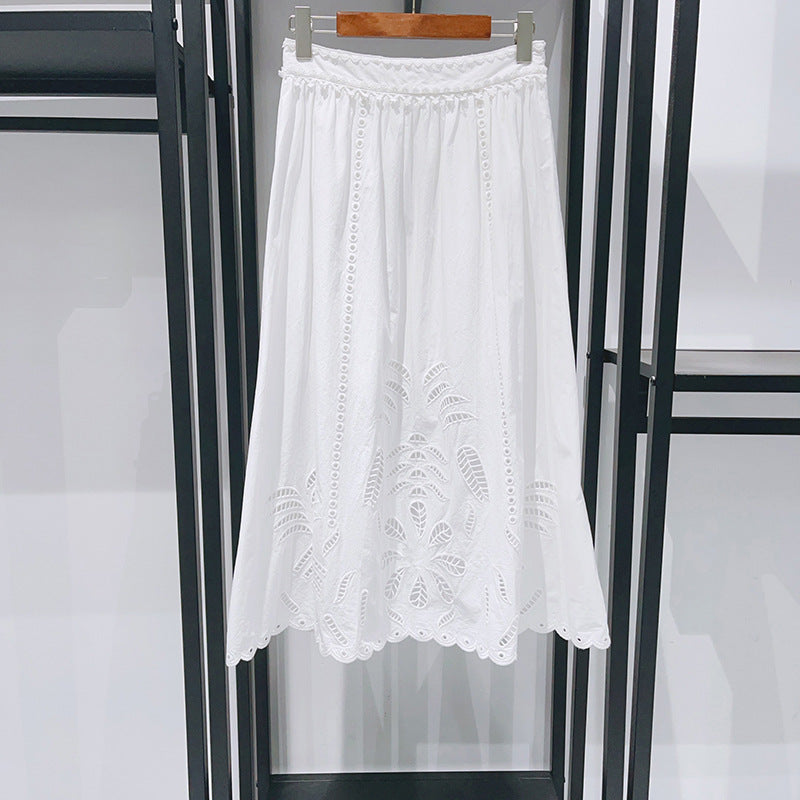 Carved Sleeveless White Trim Short Top Long Skirt