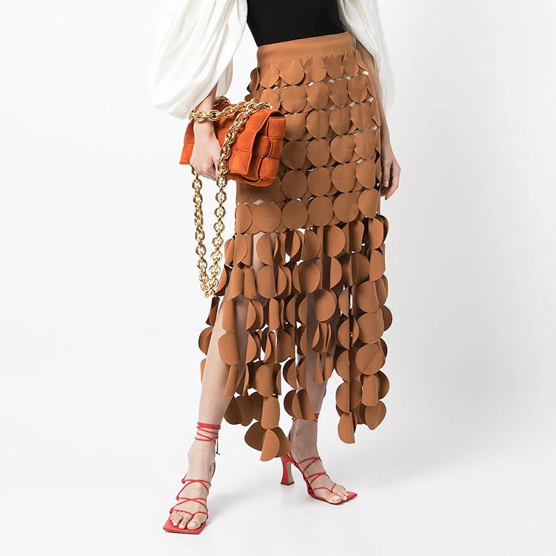 Spliced round tassel long skirt