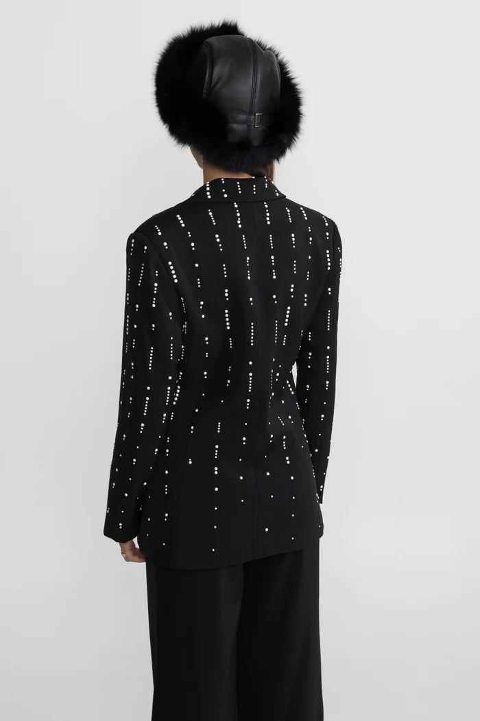 Tailored Blazer With White Bead Embellishments - Black