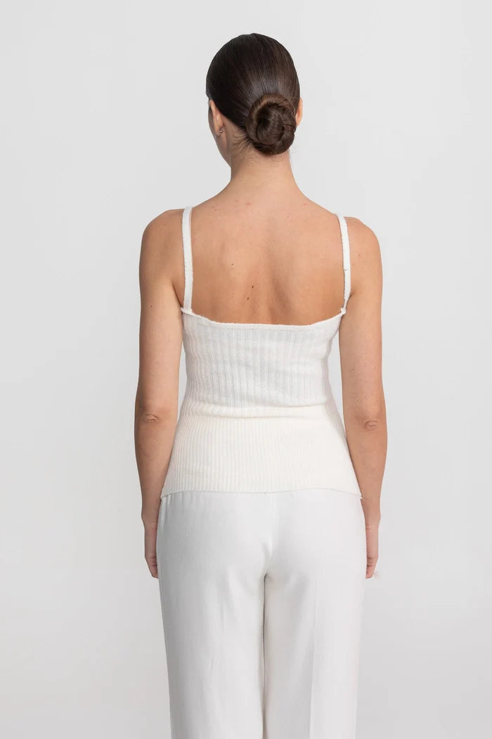 Knit Two Piece Set With Crystal Embellishments And Trim Cuffs - White