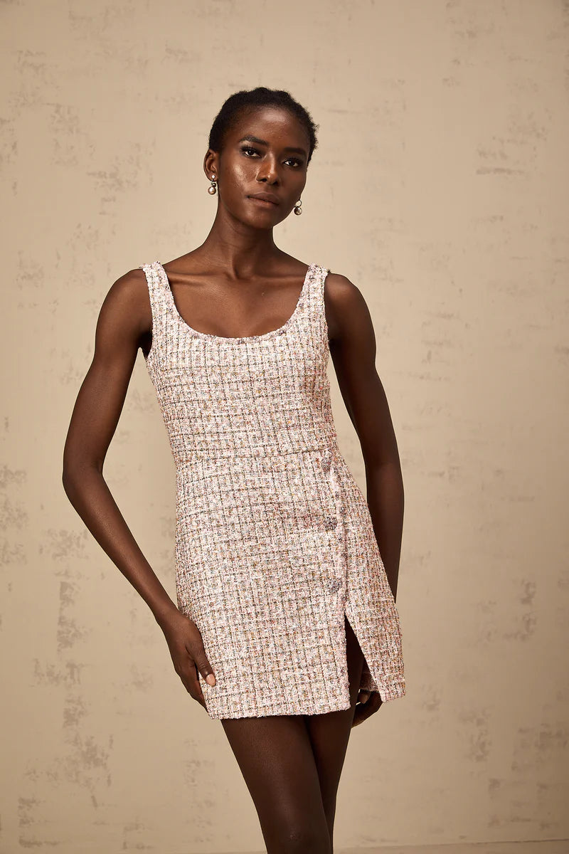 Aoife Pink Embellifhed Tweed mini robe