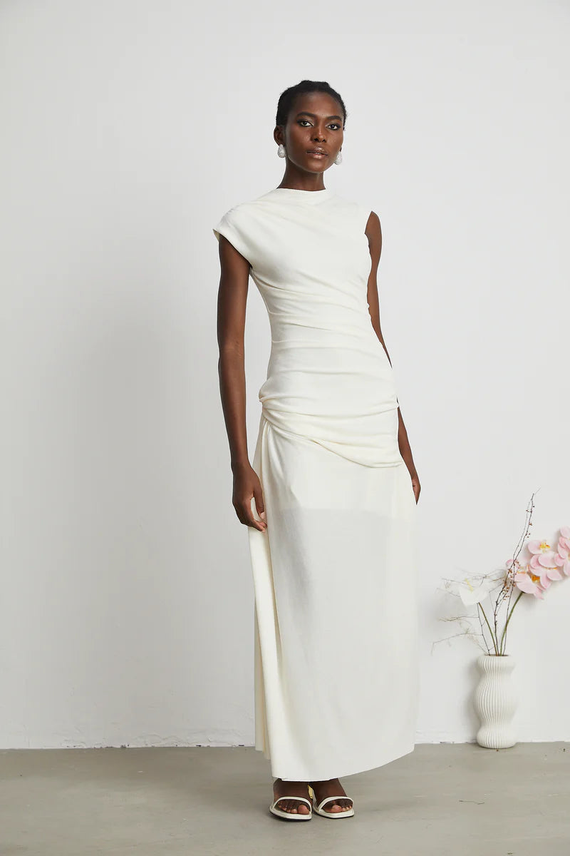 Lanetta jersey-tricot drapé maxi robe