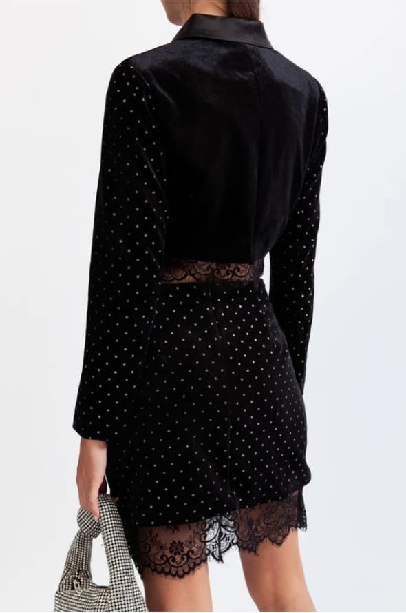 Velvet co-ord with lace - Black