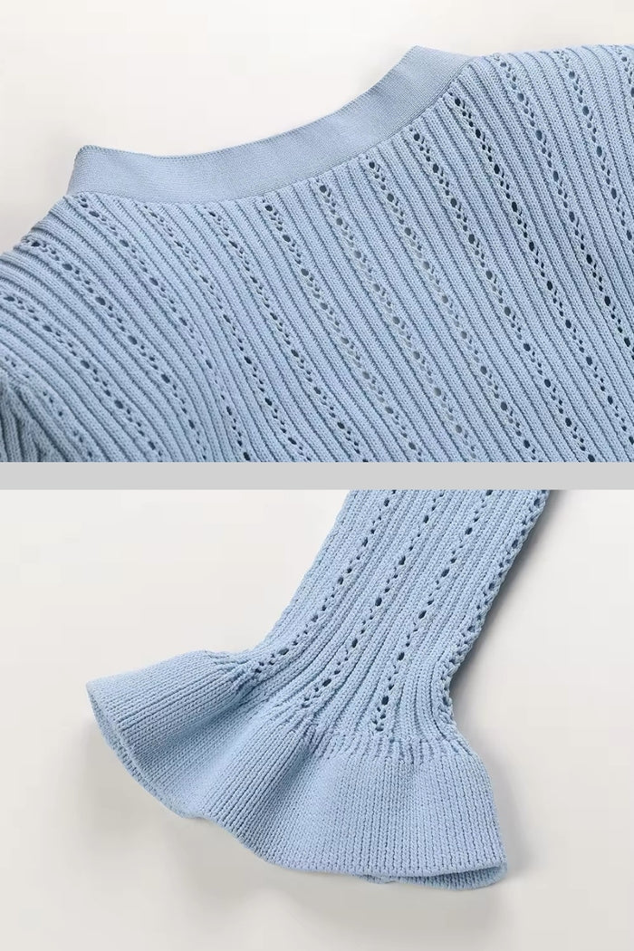 Veste à volants et jupe évasée en tricot de correspondance - Bébé bleu