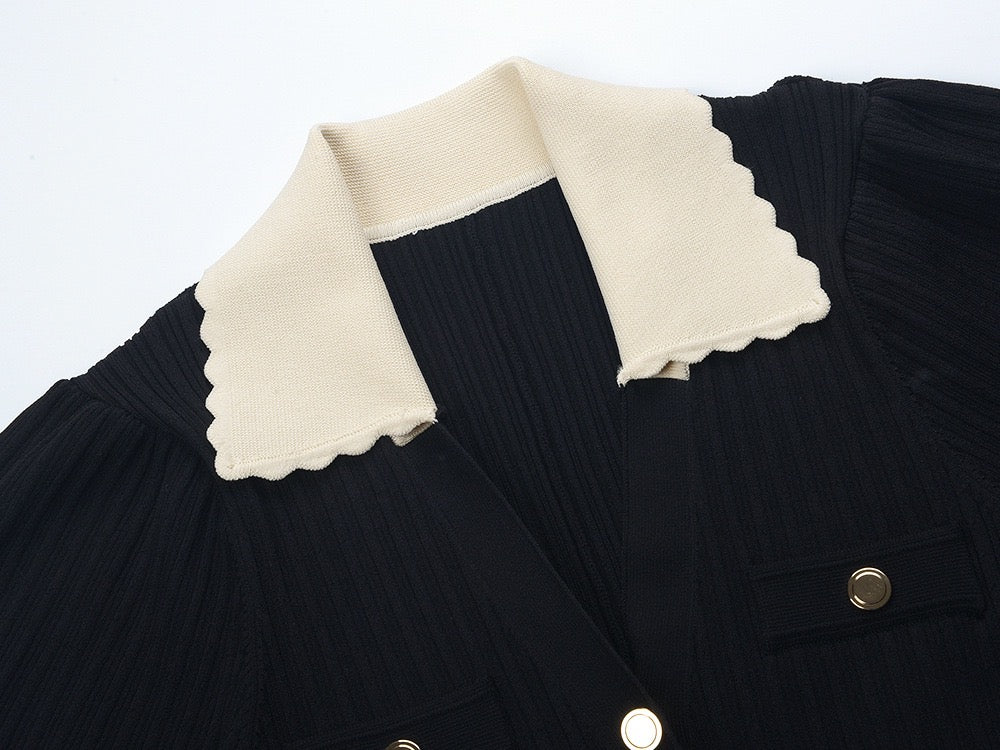 Palma Collared Midi Dress in Knit- Black