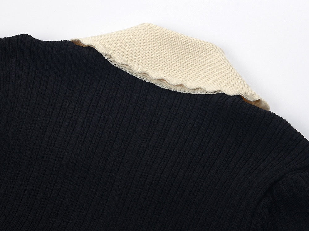 Sandro Collared Midi Dress in Knit- Black