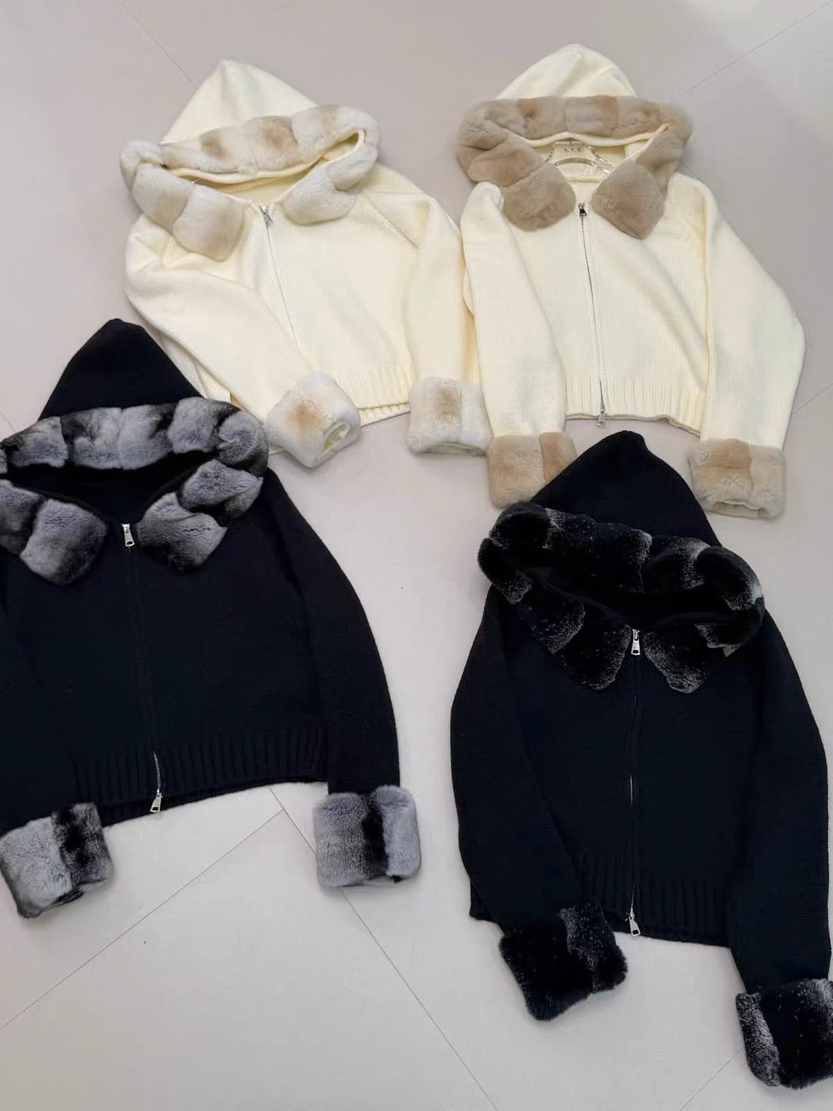 Élise Fur Hooded Jacket – Black