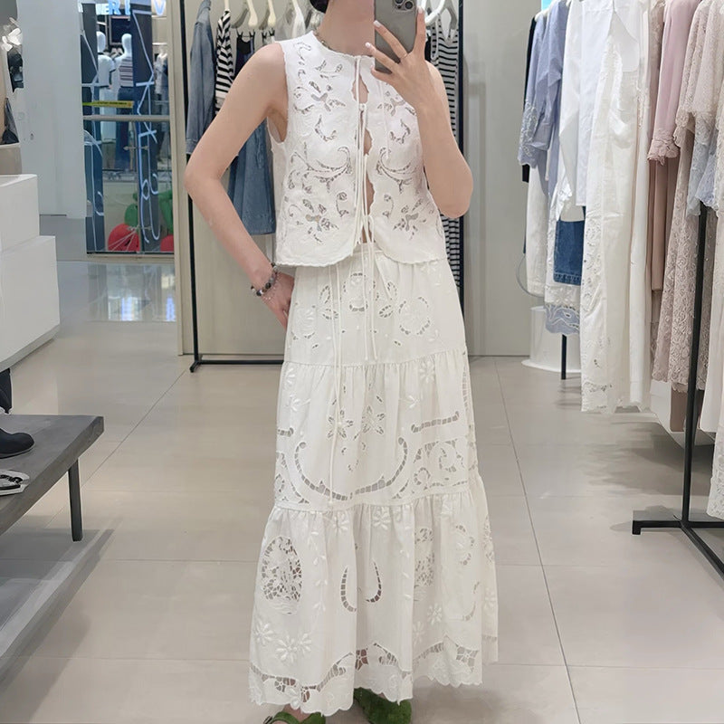 Lace-Up Sleeveless Top and Long Skirt Set