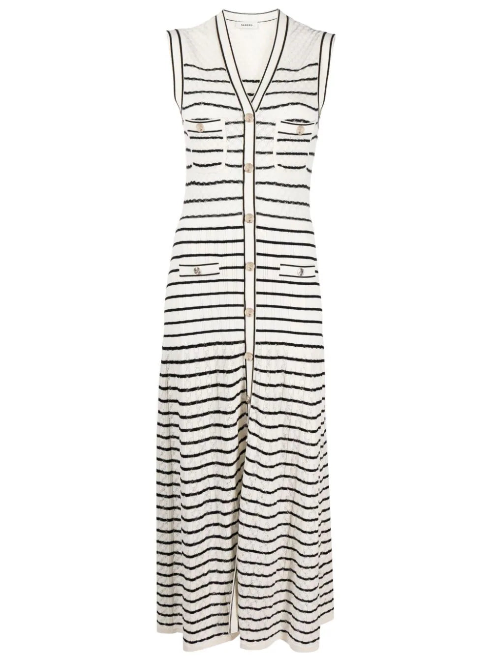 sandro striped midi dress SANDRO Striped Cotton Midi Dress | Neutrals