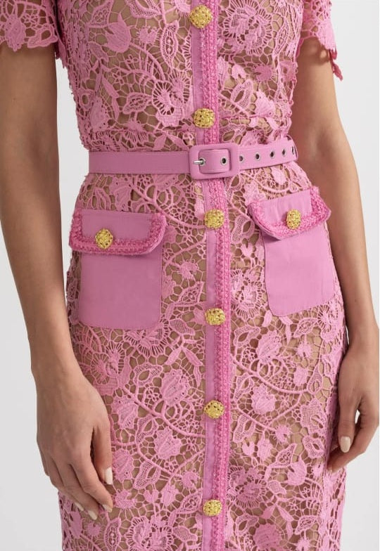 Exquisite Short Sleeve Lace Midi Dress - Rose