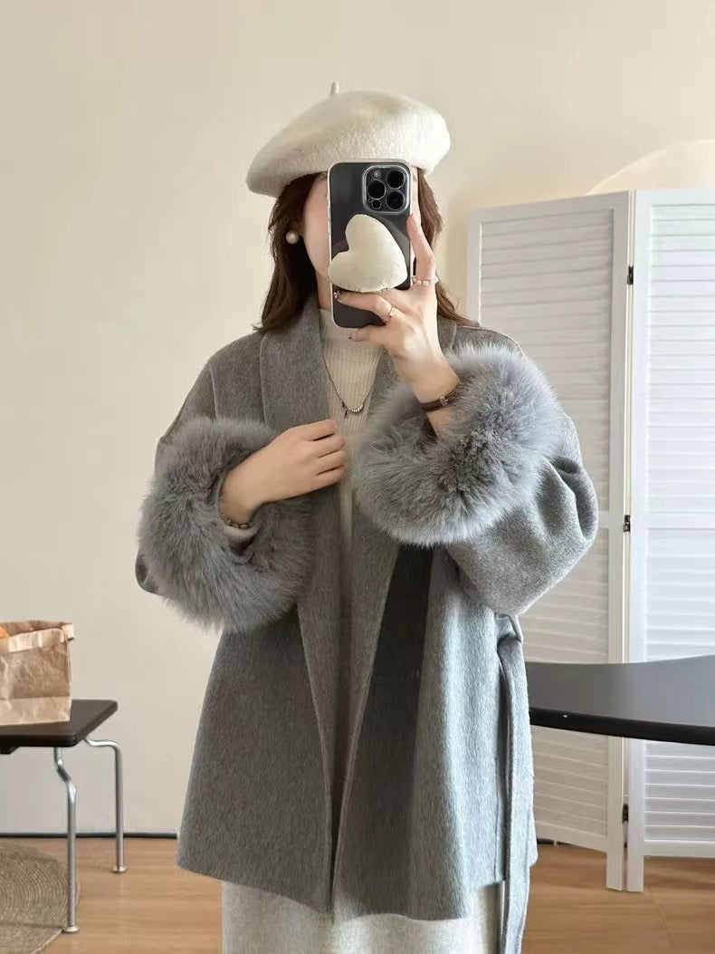 Soft Loose Lapel Solid Color Woolen Coat