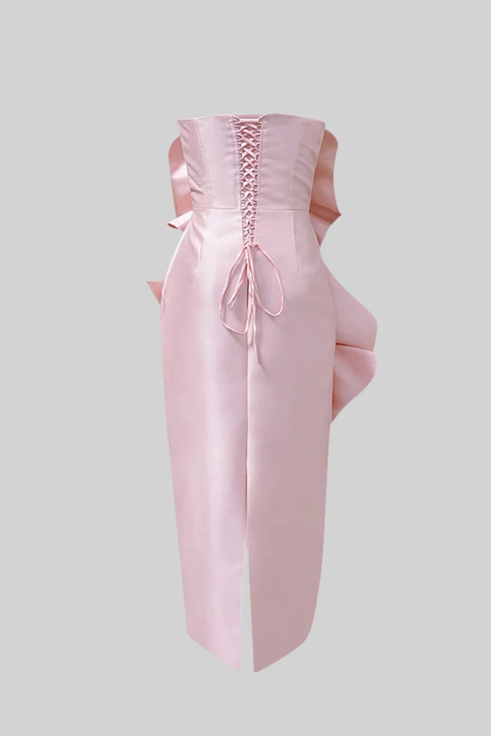 3D VOLUMINOUS FLOWER DESIGN MIDI DRESS - LIGHT PINK