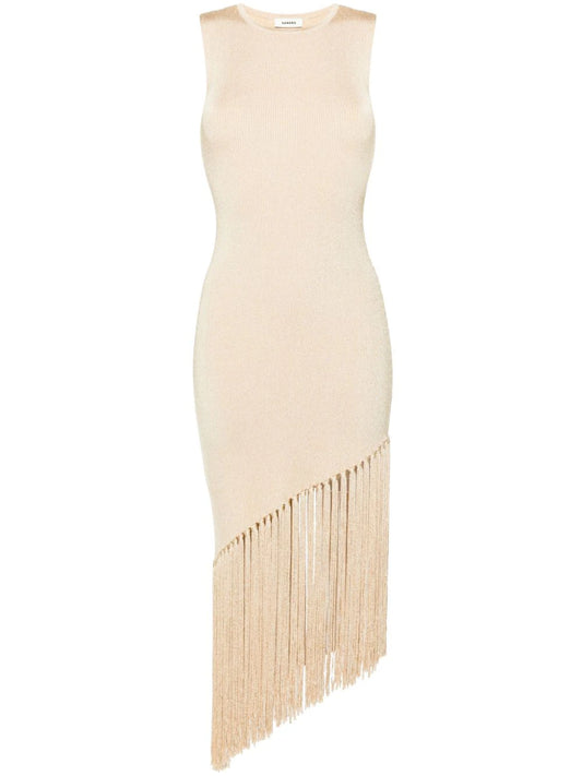 OUT OF STOCK SANDRO fringed knitted midi dress