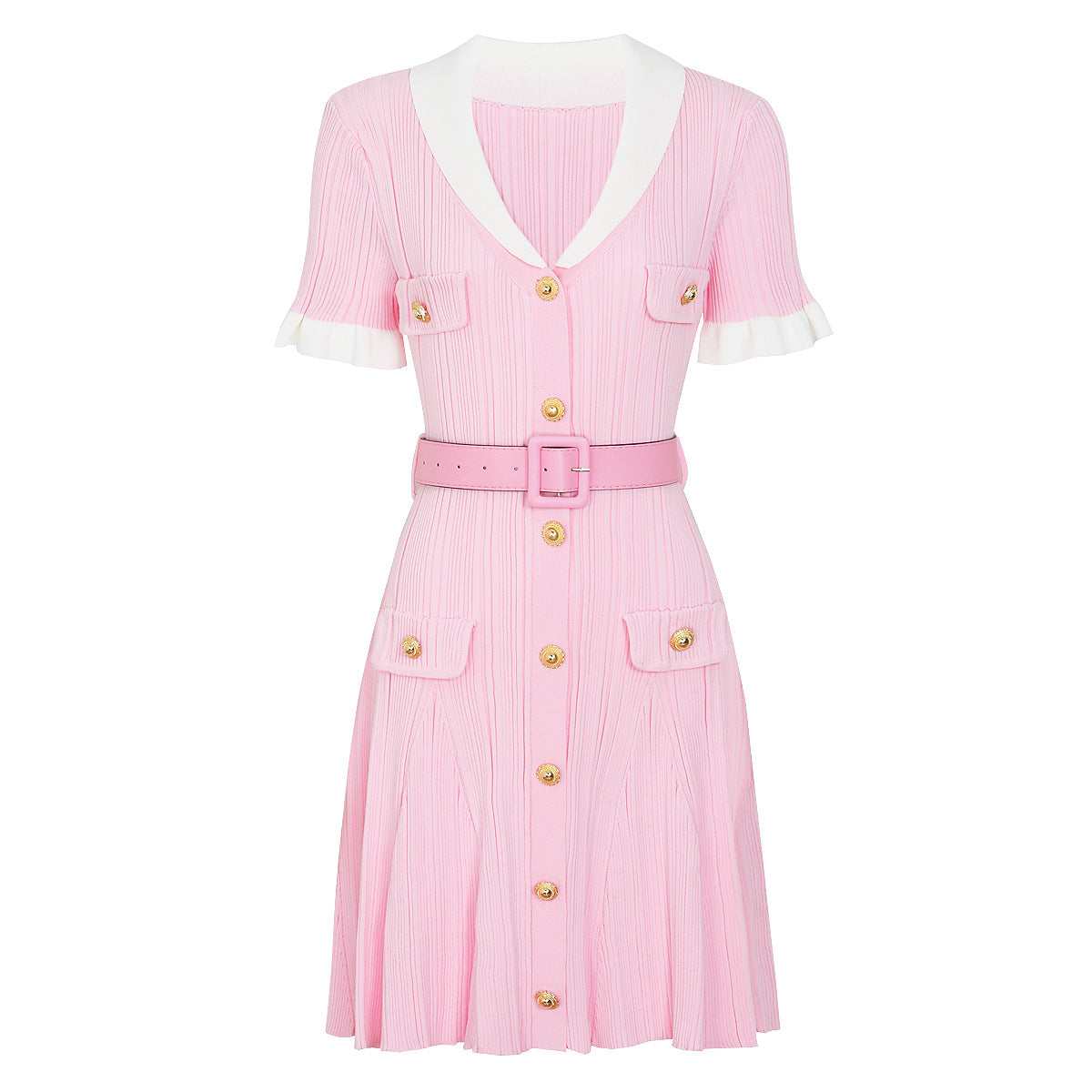 Knitted Belt Slim-Fit Elegant Short Dress