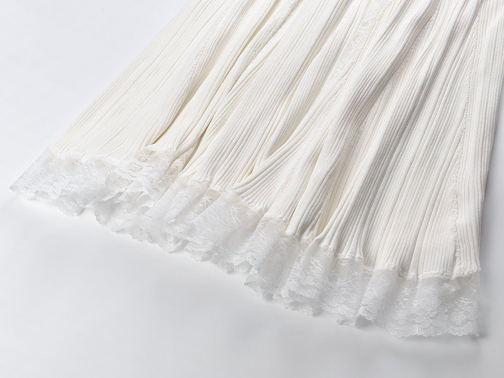 Cross collar hollow lace splicing slim dress