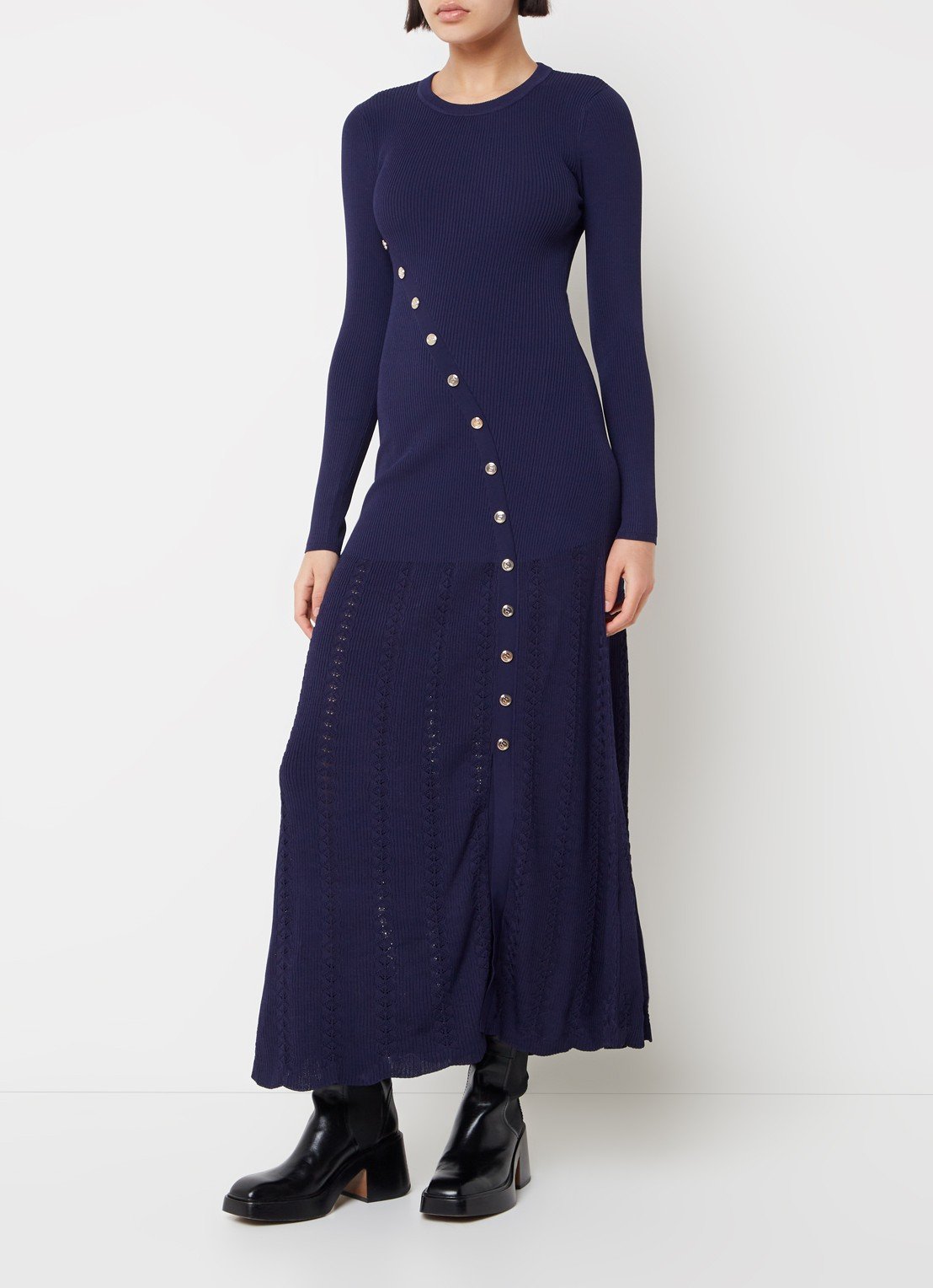 Jared rib knitted midi dress with decorative buttons