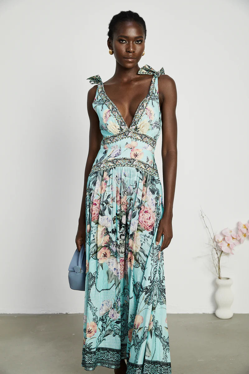 Saira tie-shoulder midi dress