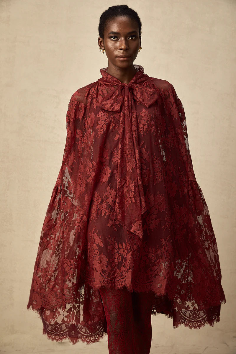 Coline red chantilly lace oversize dress