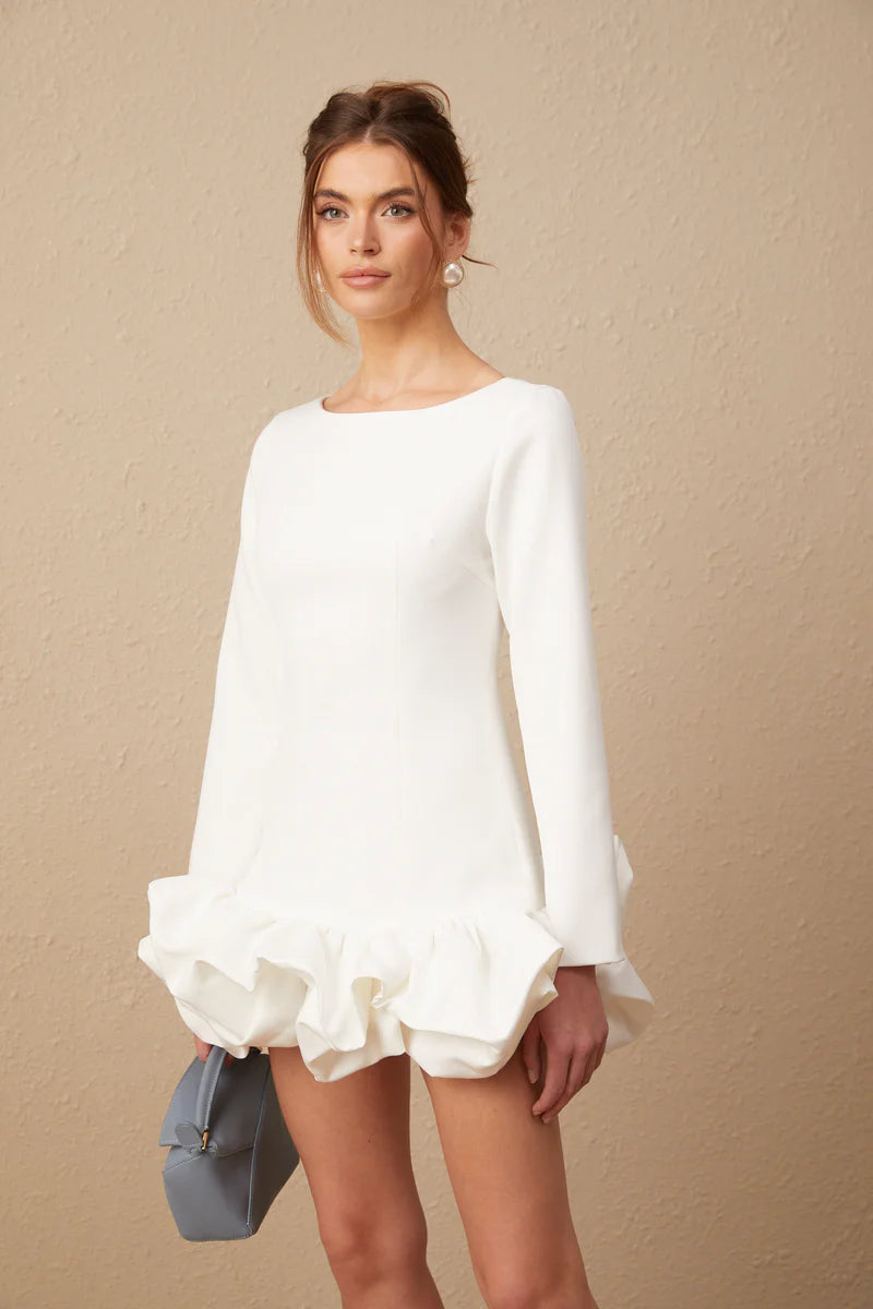 Elodie Bubble-Skirt Robe en blanc