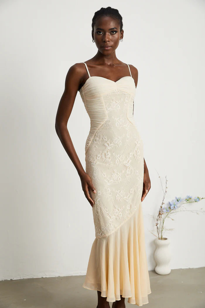 Audrey chiffon & lace midi dress