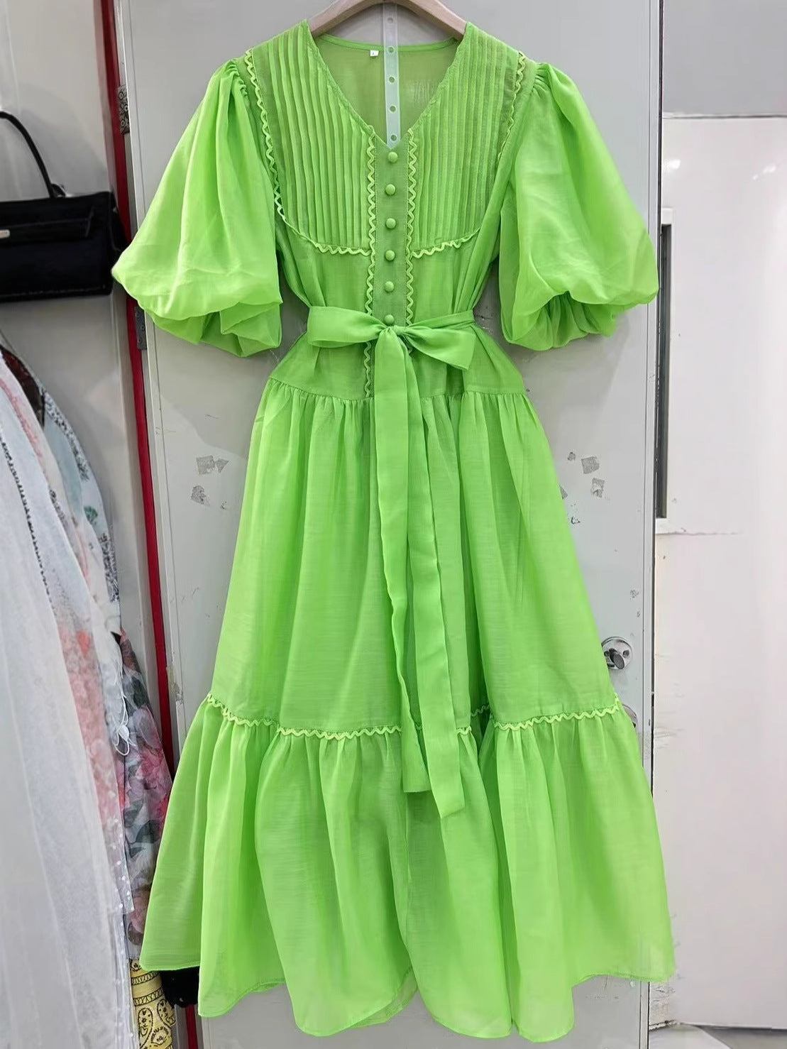 Lace Trim Dress with Belt