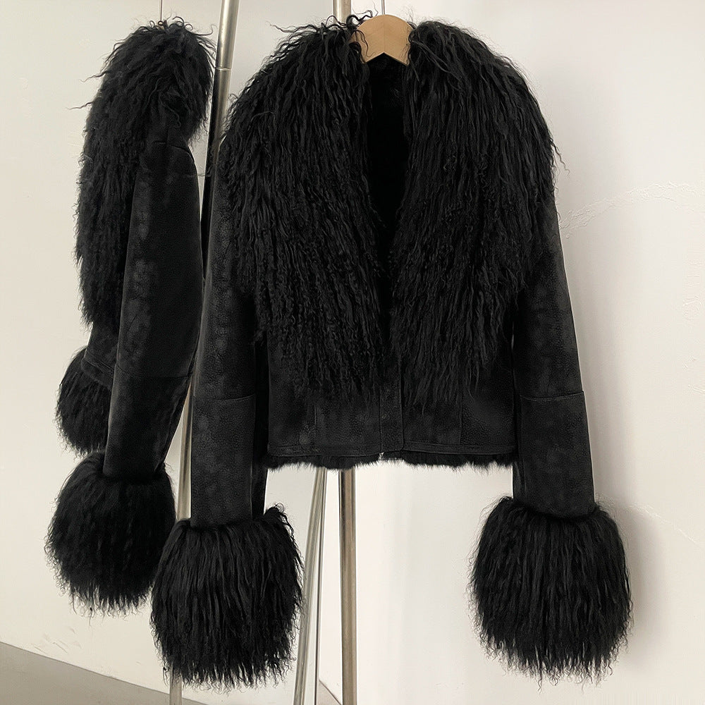 winter short suede fur coat