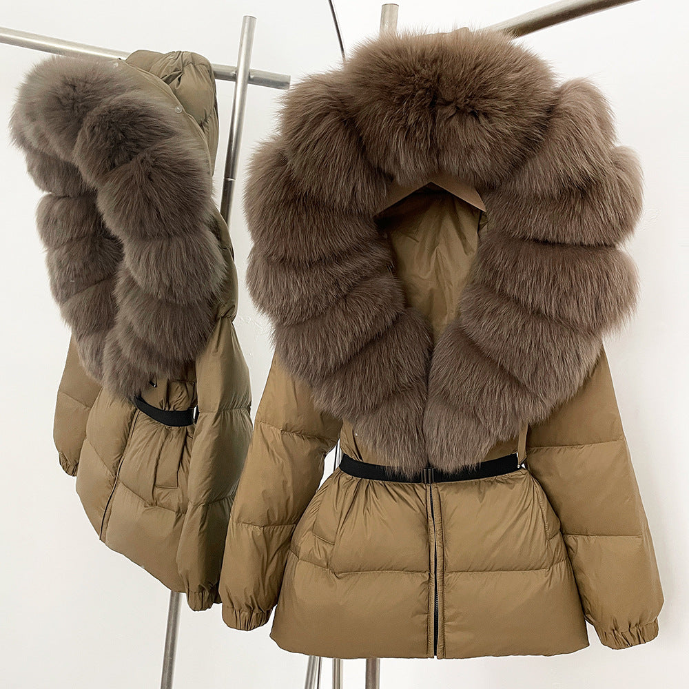 Fur collar hooded  duck down jacket