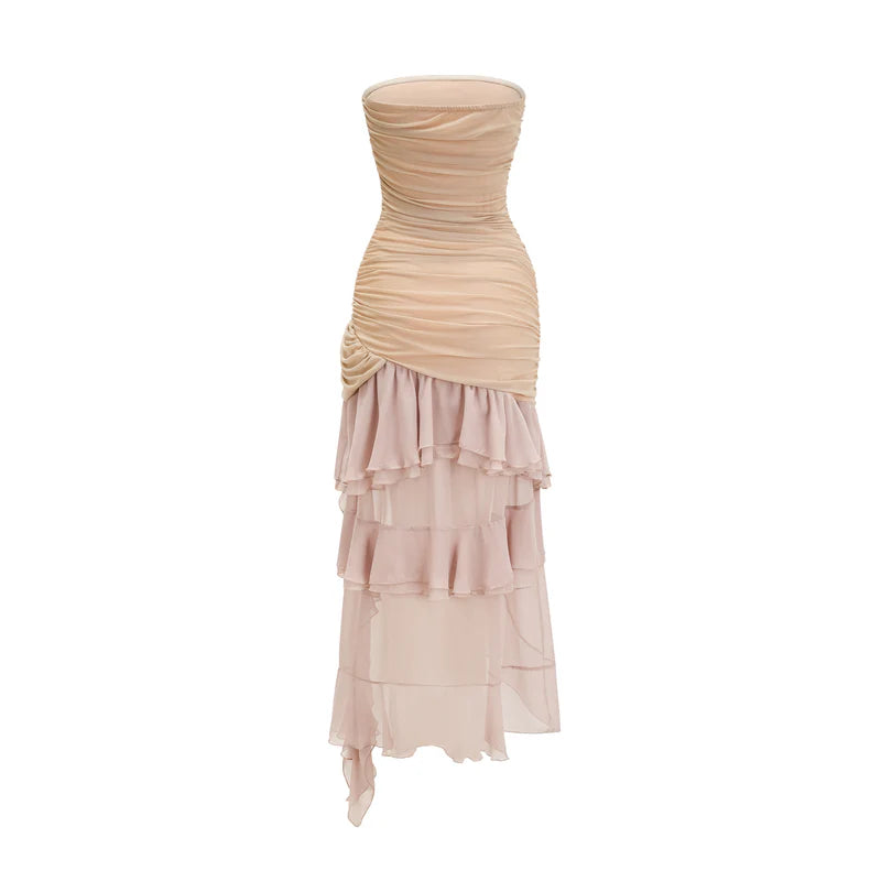 Giada brown asymmetric ruffled dress