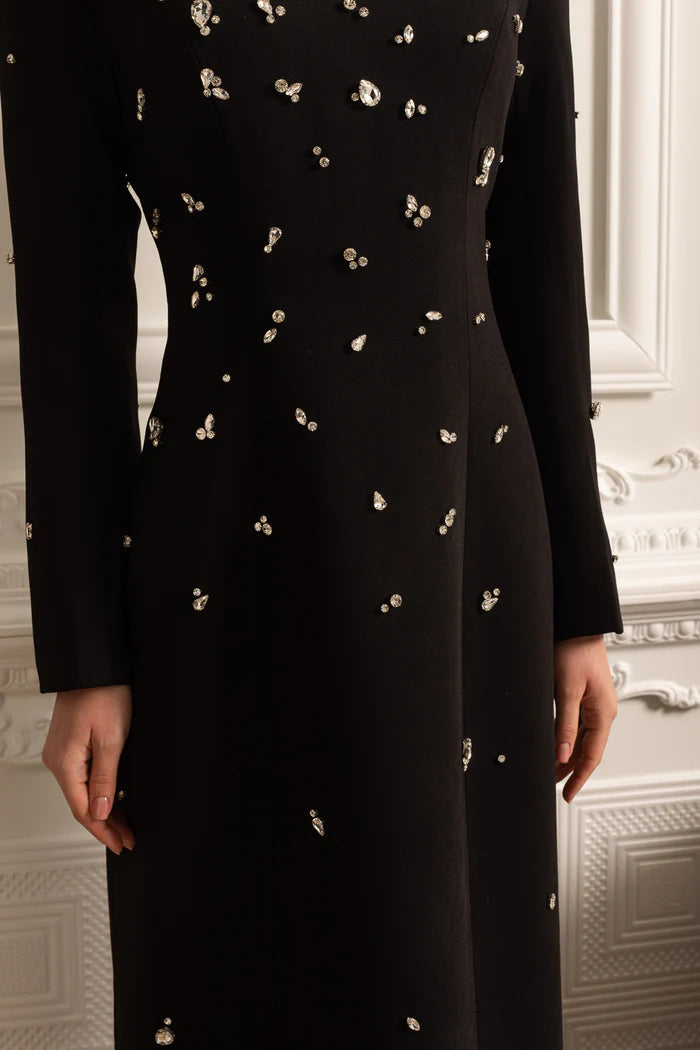 Elegant Long Dress With Sparkling Embellishments - Black