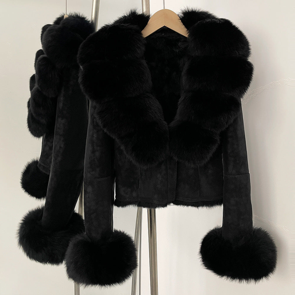 suede fur coat women's fashion slimming jacket