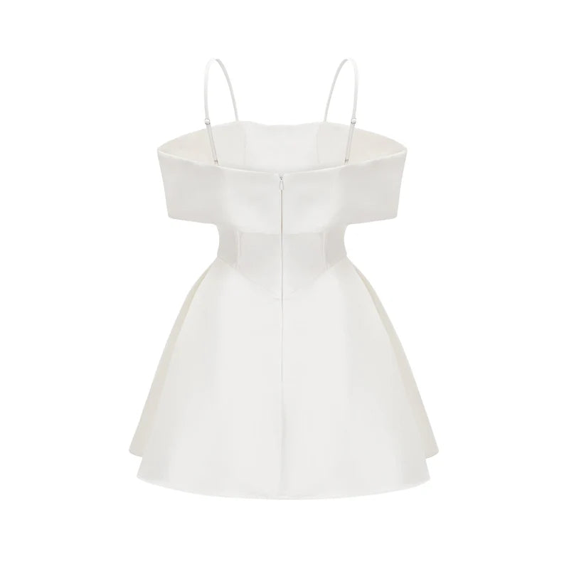 Elva White Bowknot Mini Robe évasée