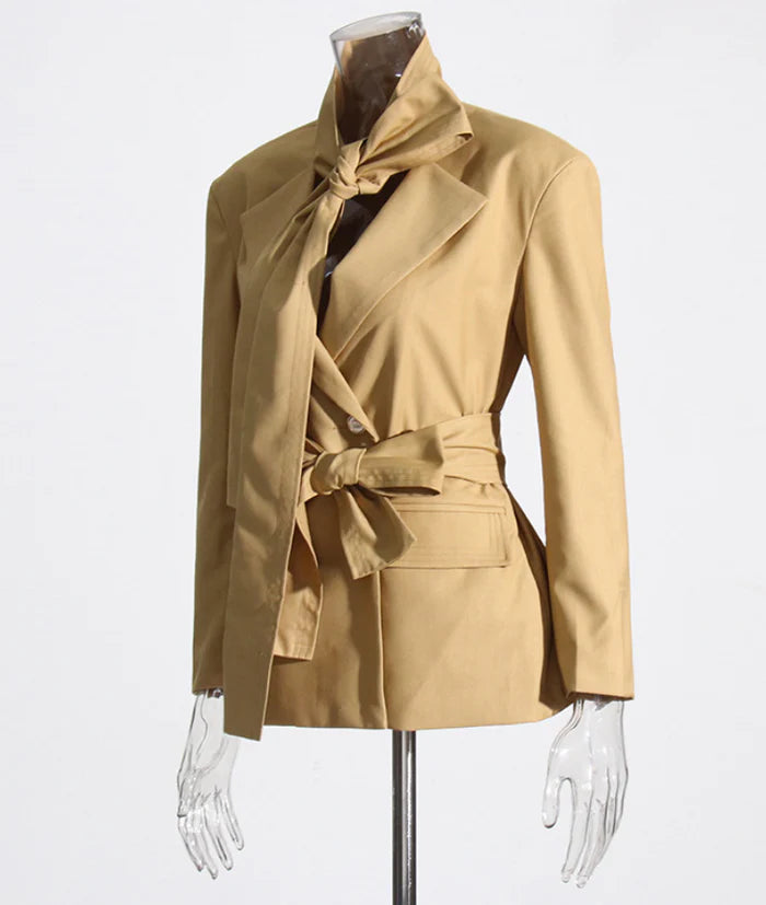 Trench coat Blazer with Belt and Back Cut - Mustard