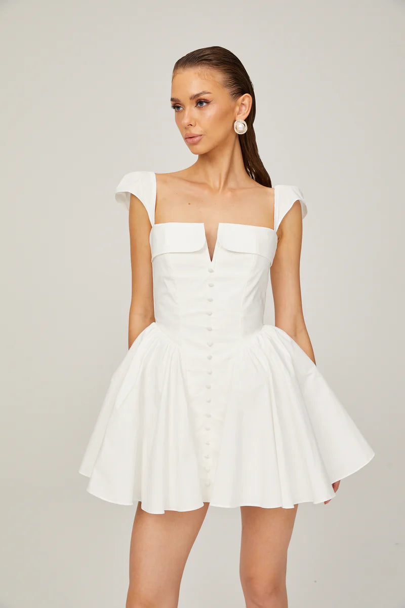 Julie White Polded Leck Condée Mini Robe sans manches