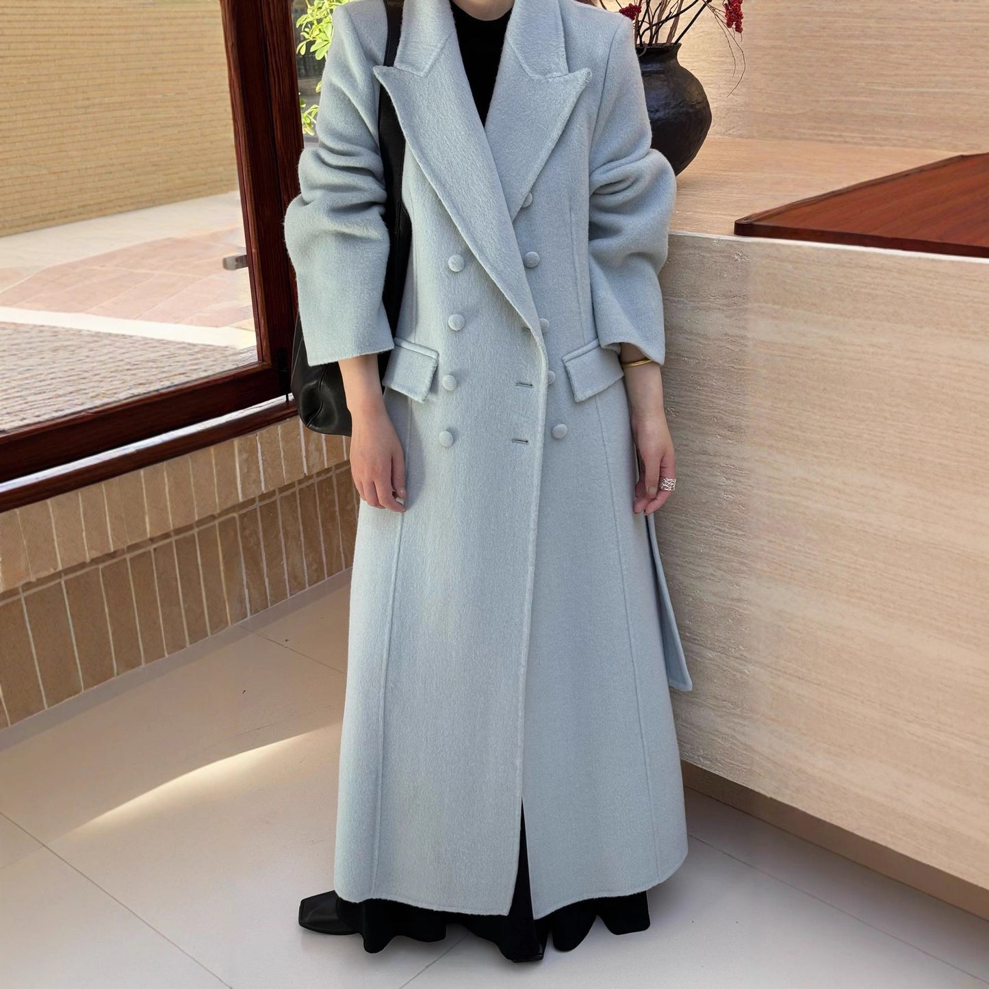 Double-faced cashmere mid-length coat