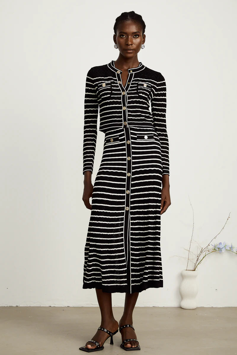 Charlotte Striped Triped Cardigan & Dress Matching Ensemble