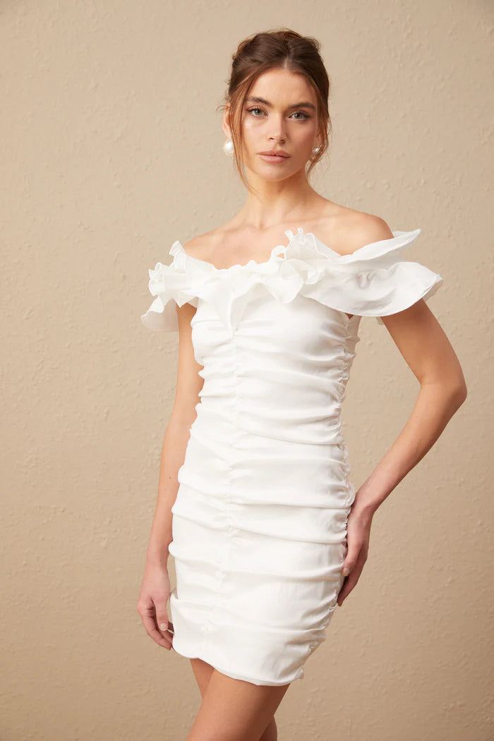 Aïssatou white off-shoulder ruffled mini dress