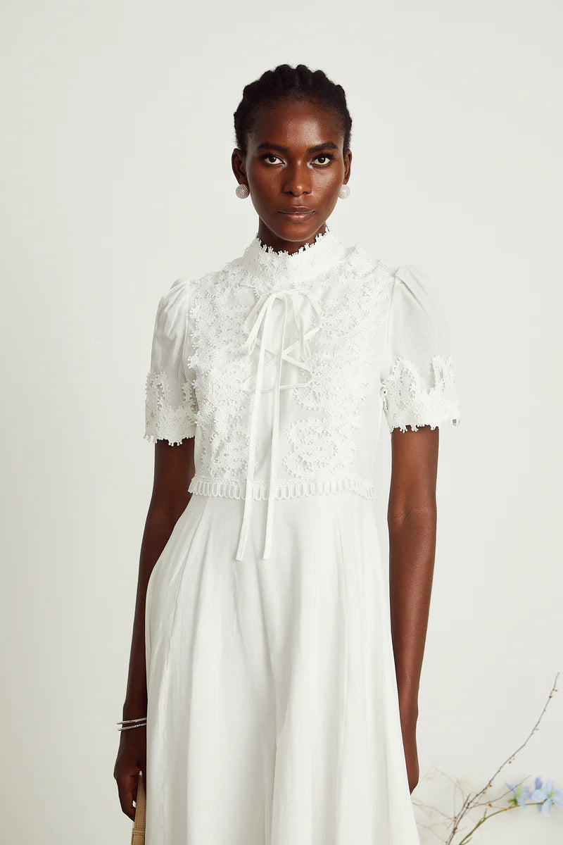 Patricia white floral-lace midi dress