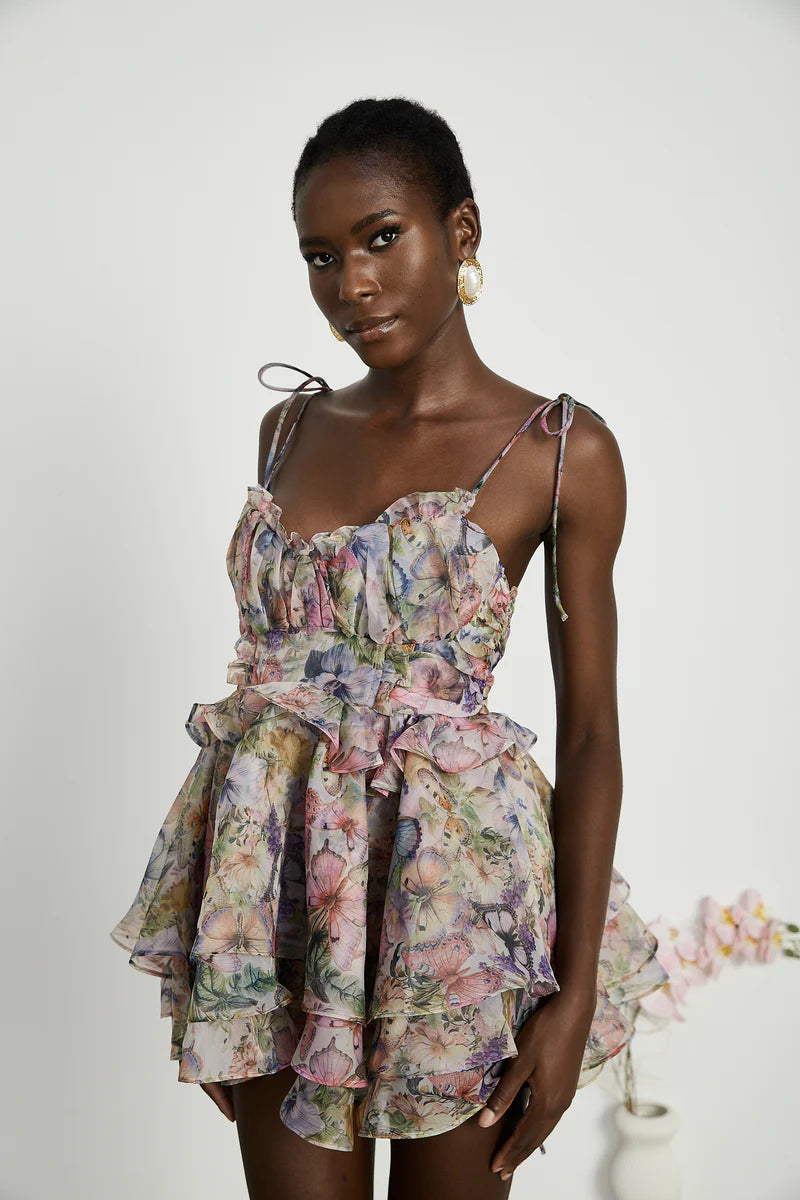 Juliette Floral Print Preeded Mini Robe