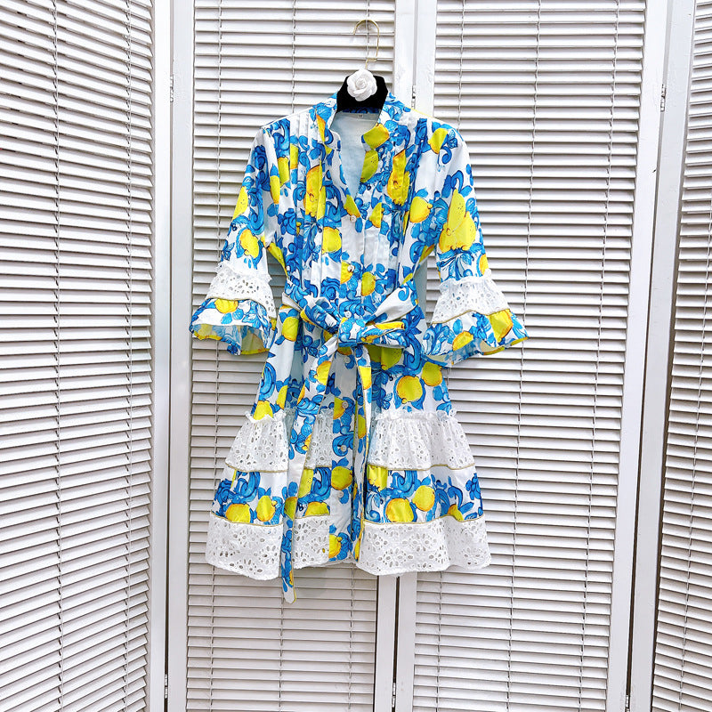 Vneck,bow, tie-in, waist-cinching cut-out dress