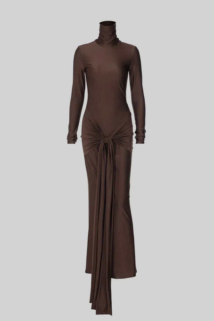 Draped Long High Neck Dress