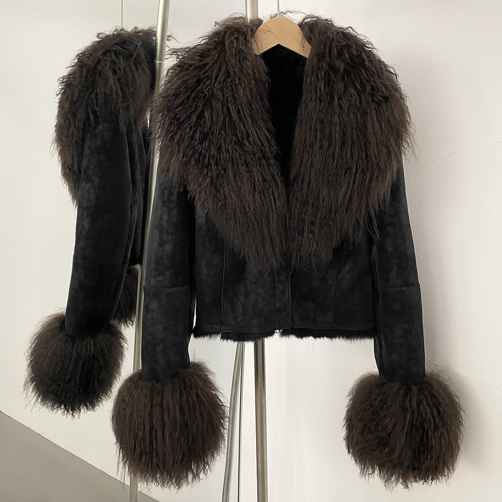 winter short suede fur coat