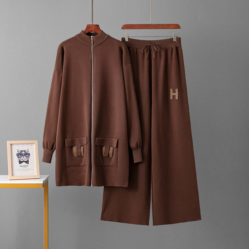 Top + drawstring loose wide-leg pants two-piece set