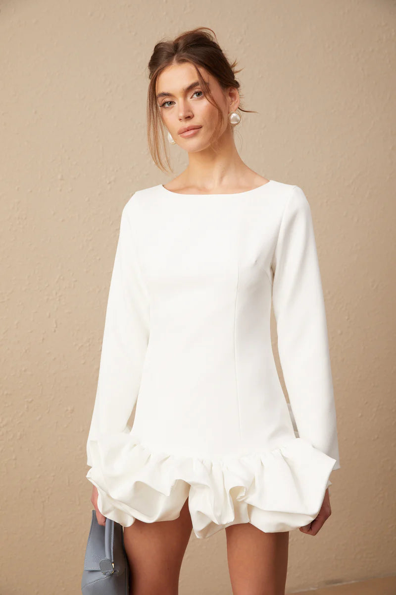 Elodie Bubble-Skirt Robe en blanc