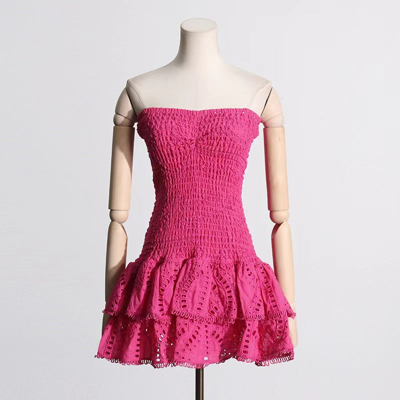 New bandeau embroidery elastic dress