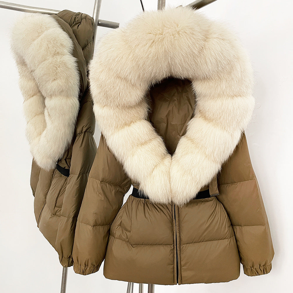 Fur collar hooded  duck down jacket