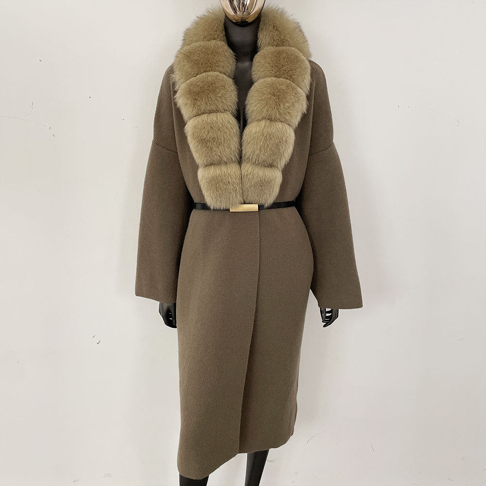 fox fur collar cardigan knitwear sweater jacket for women