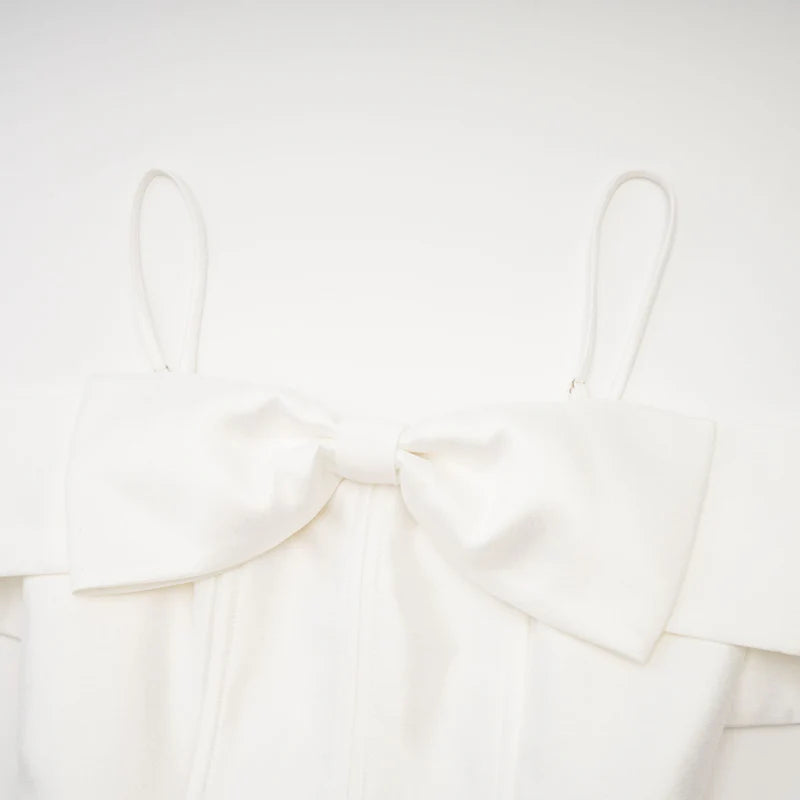 Elva White Bowknot Mini Robe évasée