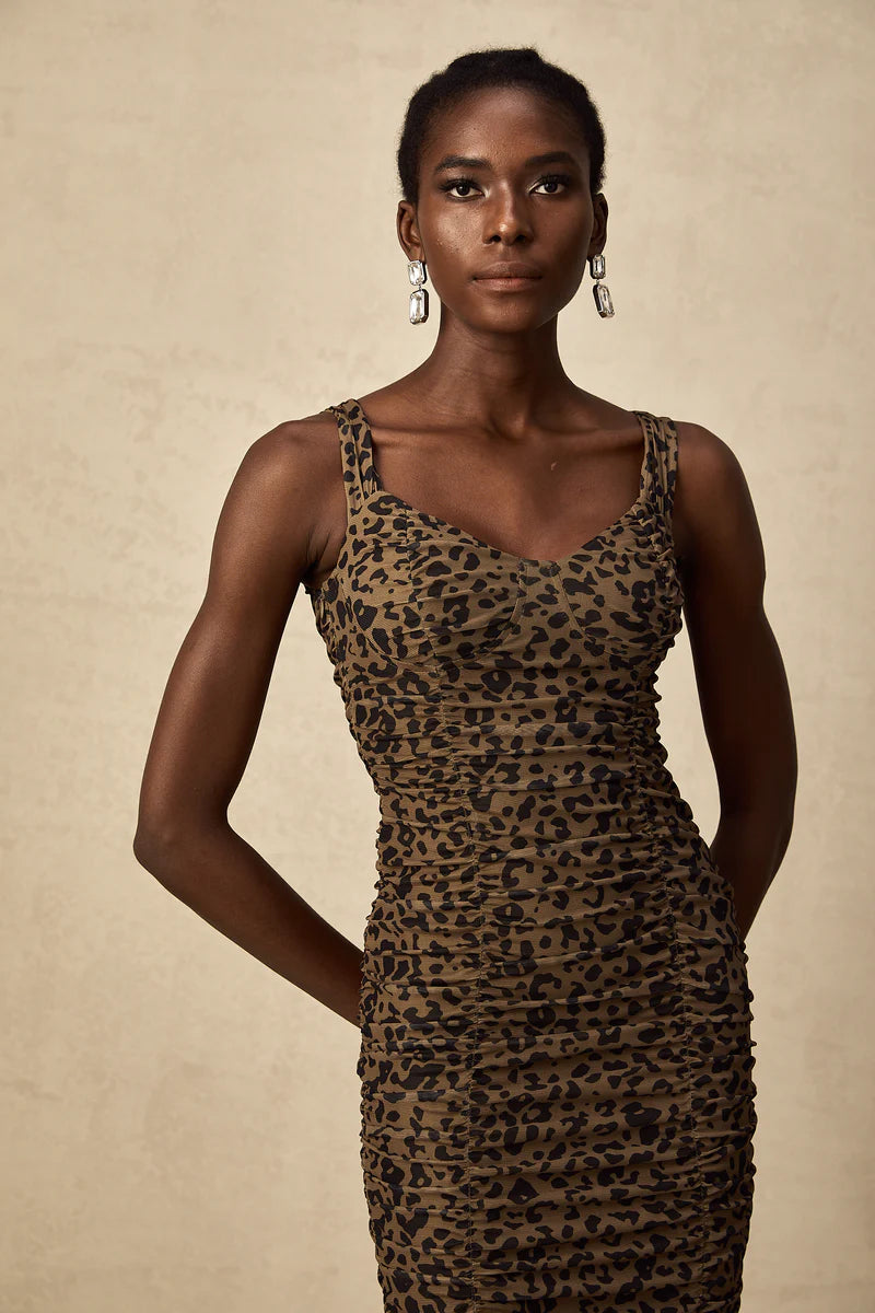Rahma Leopard Imprimée mini-robe
