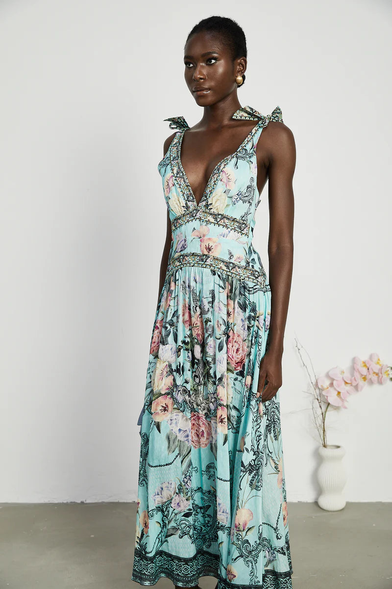 Saira tie-shoulder midi dress